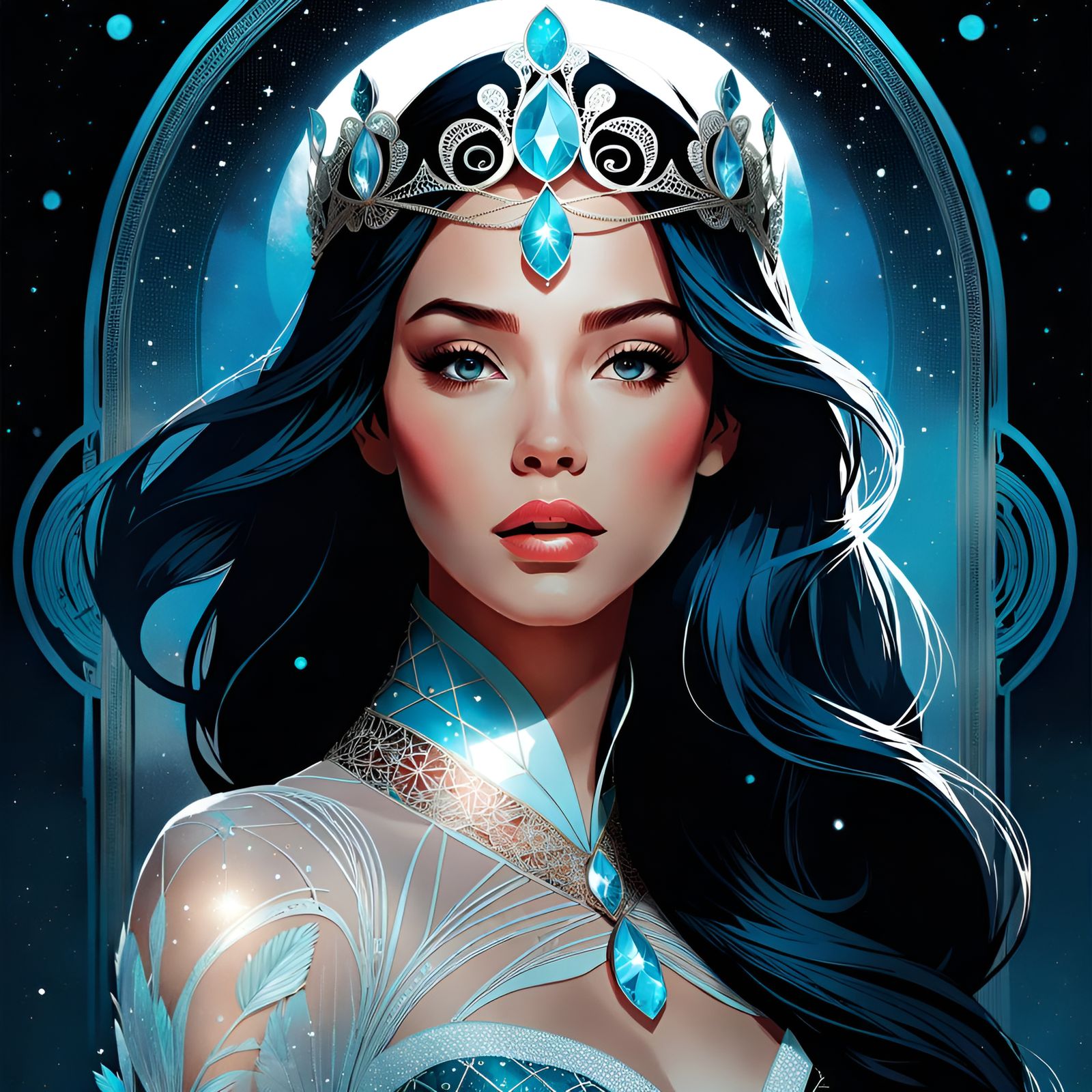 Princess Ariel Portrait with Light Blue Filigree