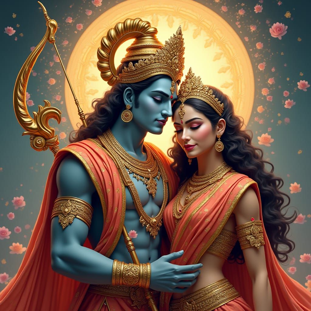 Divine Lord Ram and Sita in Dreamlike Fantasy Art