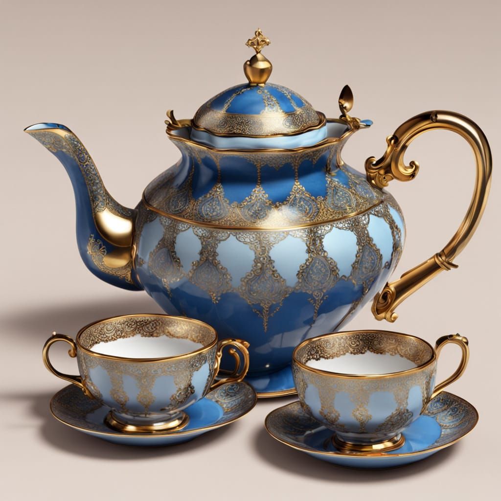 Victorian Teapot with Gold and Blue Decorations