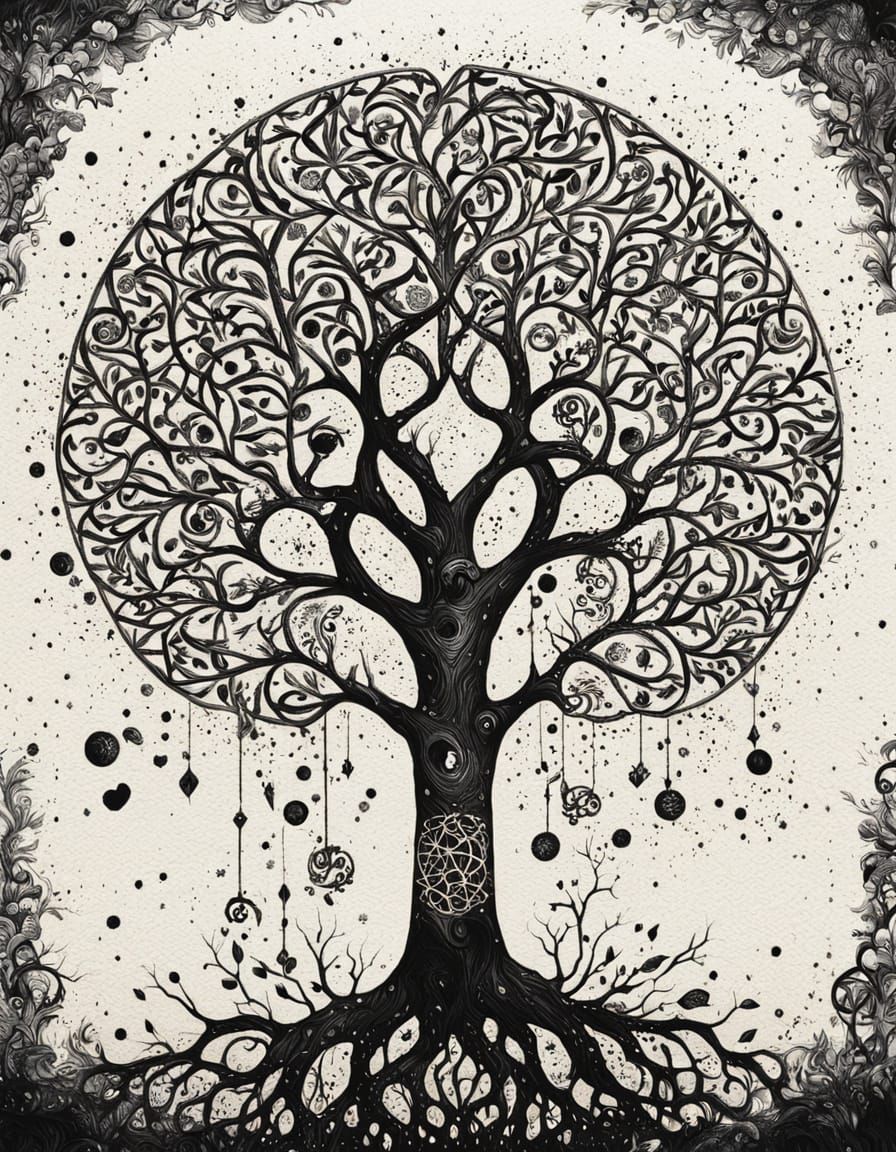Intricate Tree of Life Splash Art with Kabbalah Symbols