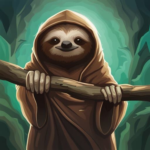 Hooded Jedi Sloth in Brown Robe