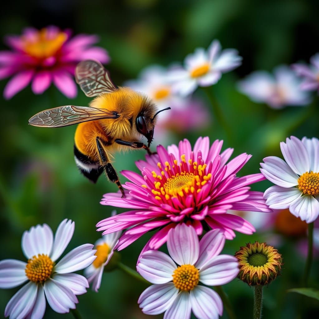 Beautiful Bee Woman Among Flowers in Fantasy Art