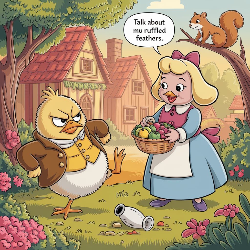 Grumpy Chick Kicks Vase in Beatrix Potter Village