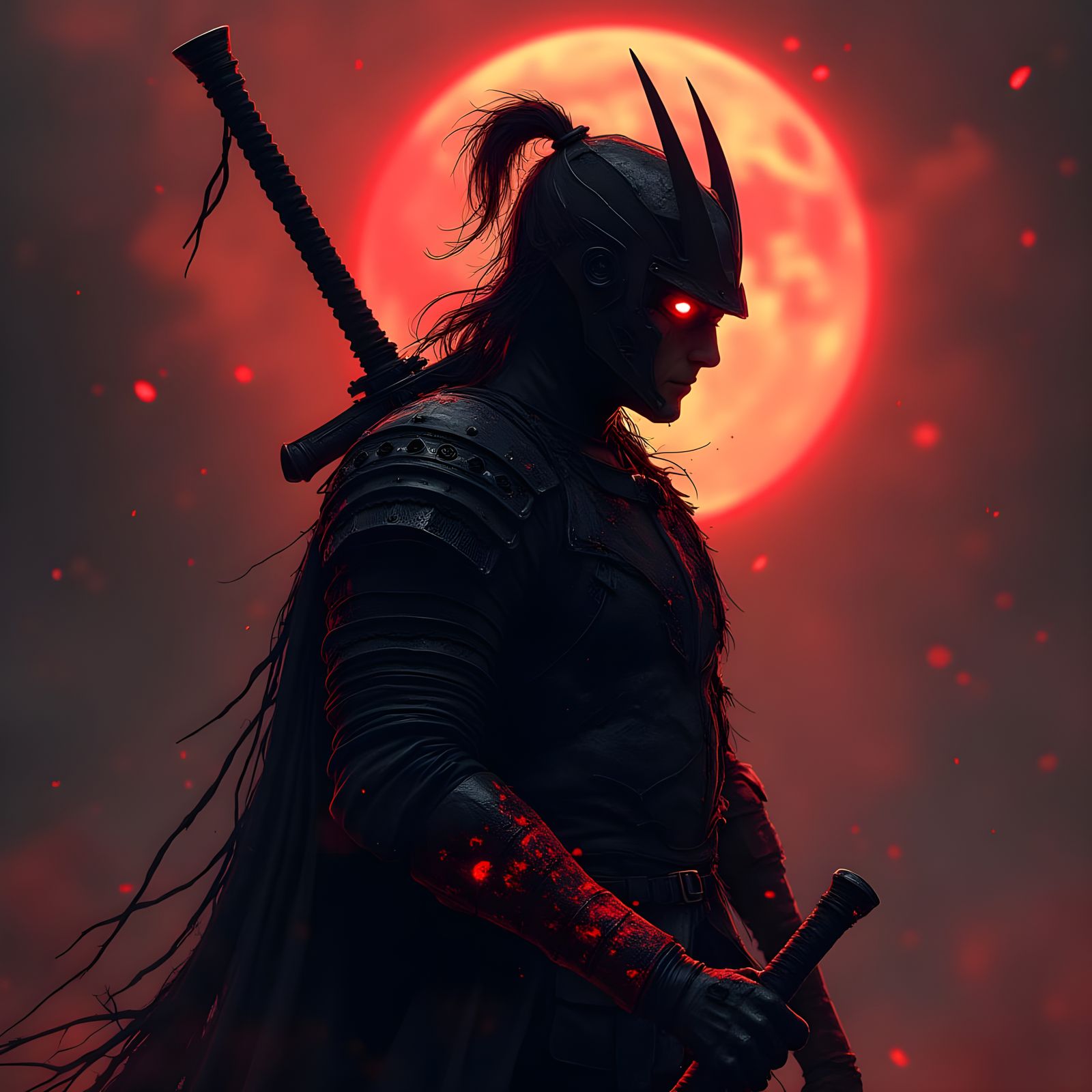 Ethereal Dark Fantasy Warrior in Black Armor