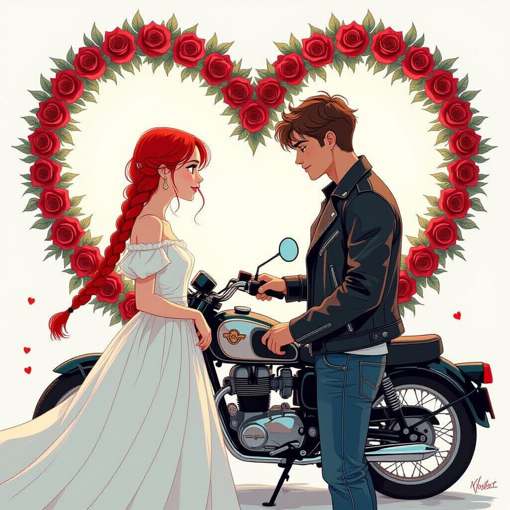 Romantic Encounter: Girl and Motorbike Mechanic