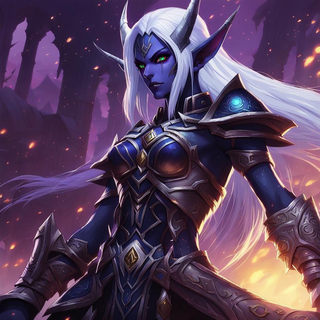 Beautiful Dark Elf in Anime Style