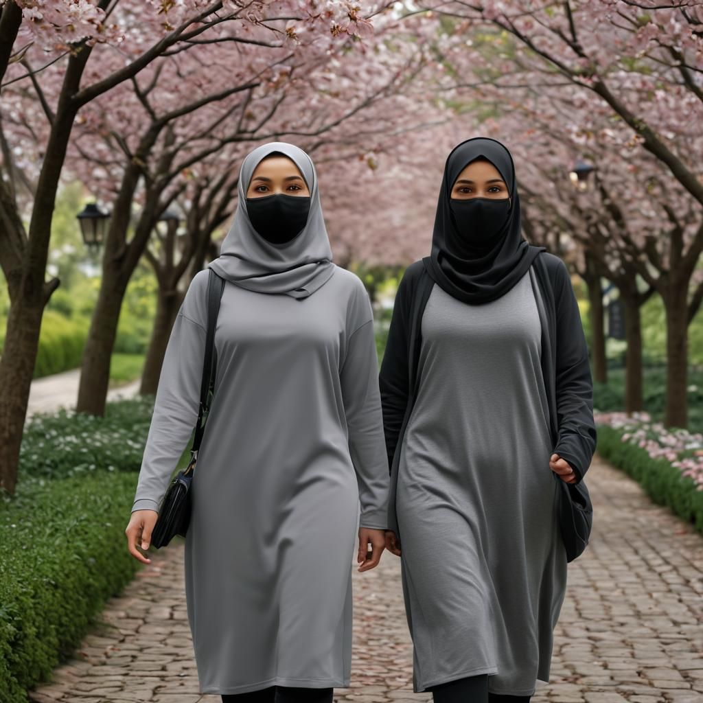 Sakura Garden Stroll: Curvy Women in Sci-Fi Style