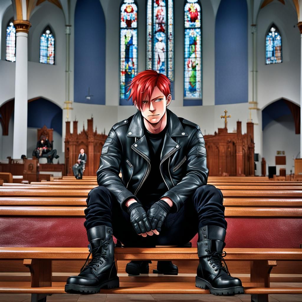 Red-Haired Man in Church, Anime Style