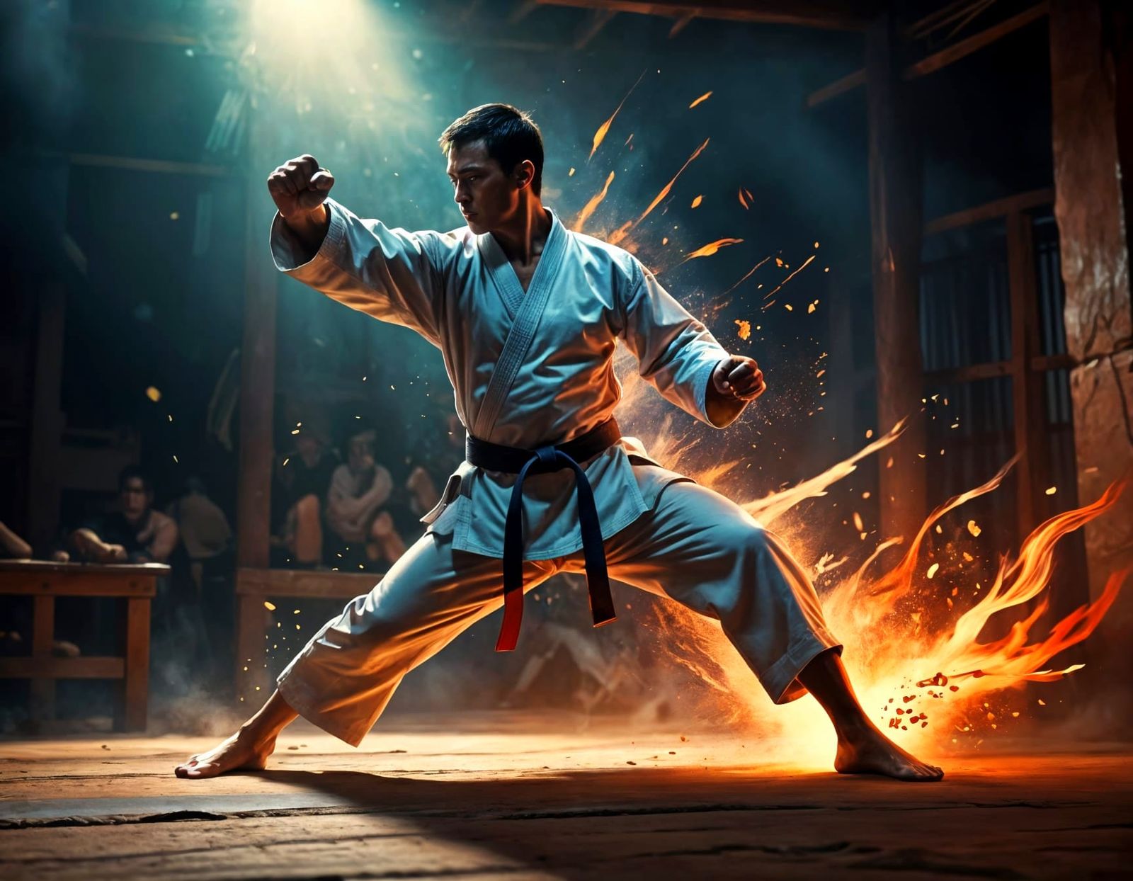 Dynamic Karate Kick in Digital Painting Style