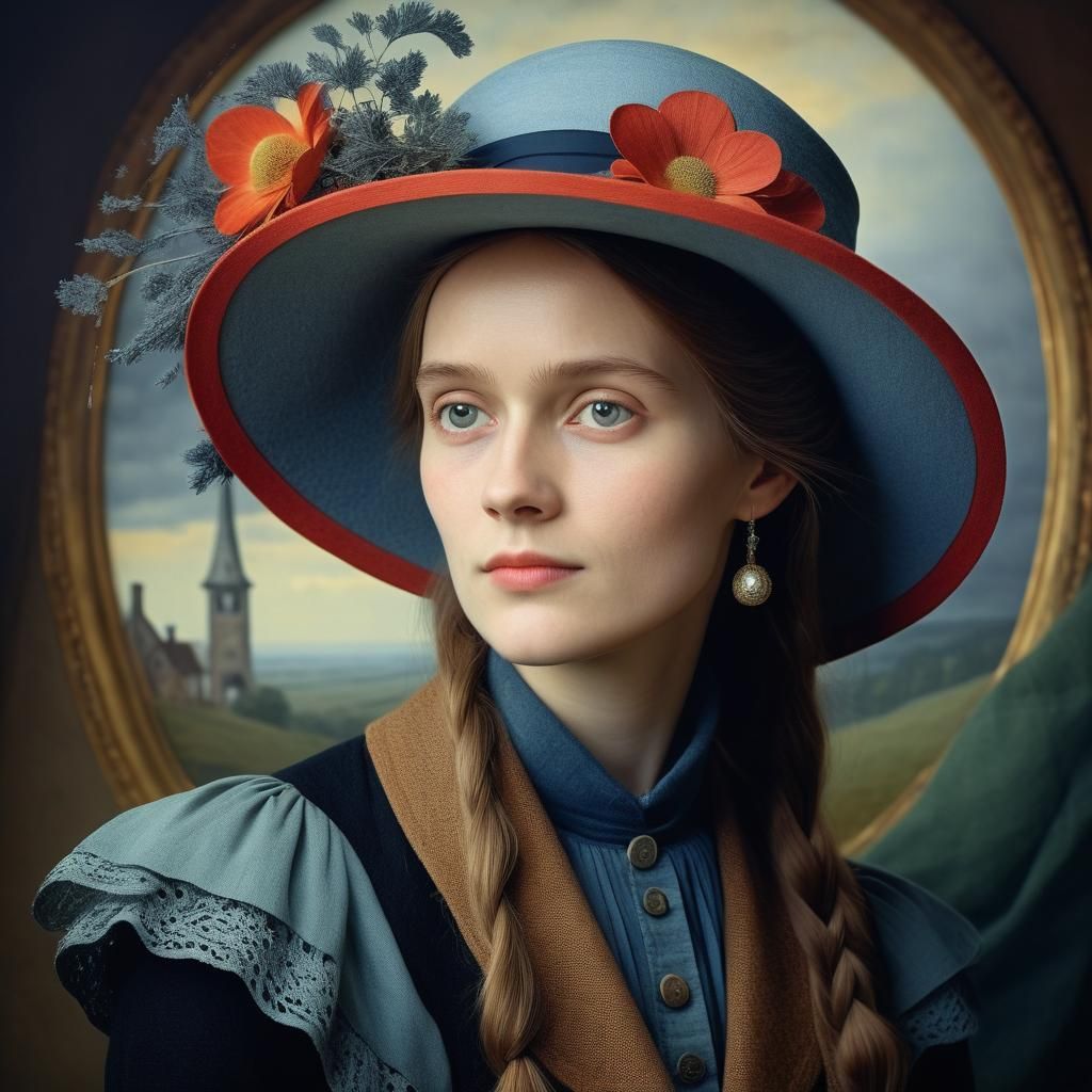 Woman with Hat in Romantic Style