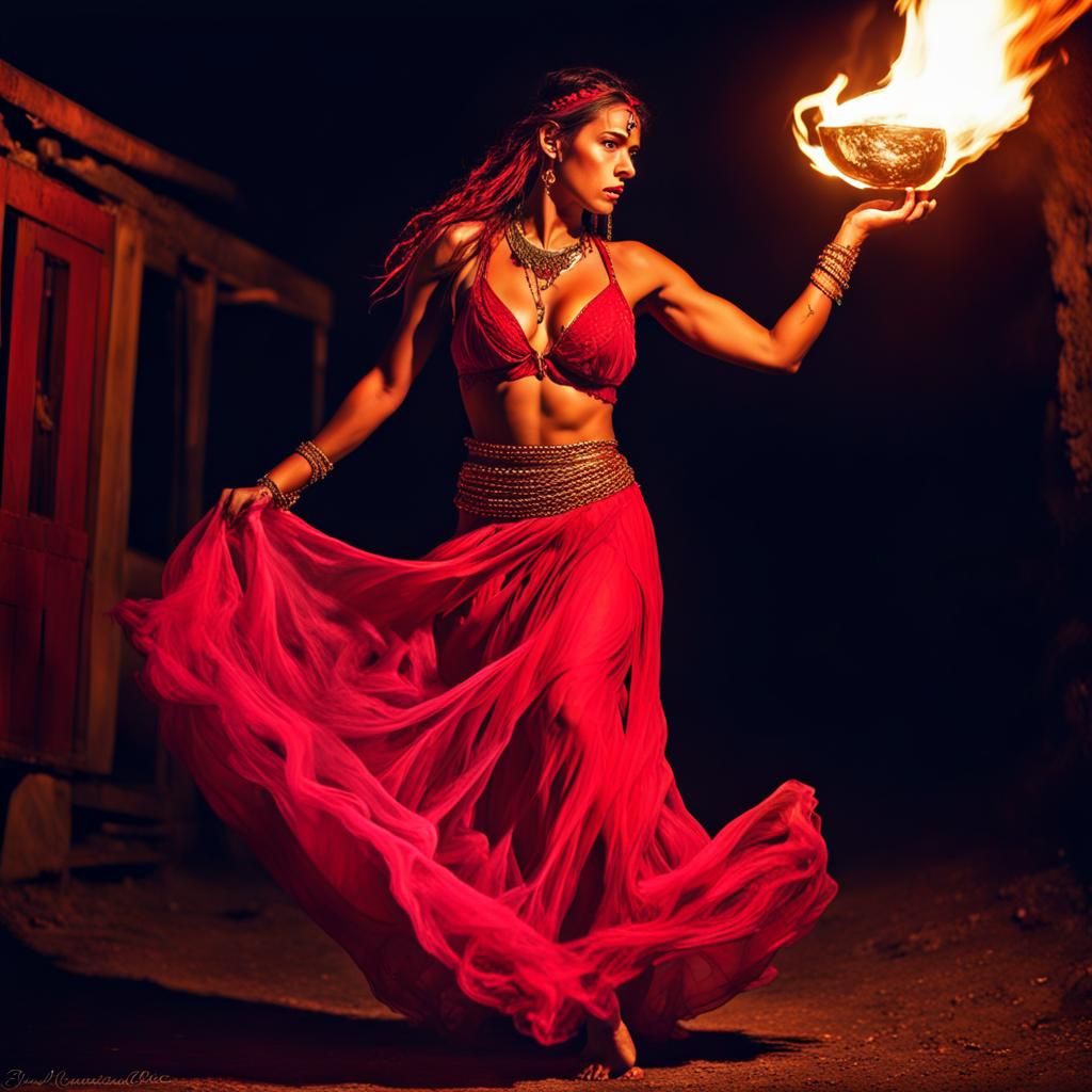 Night Dance of a Gypsy Woman by Firelight