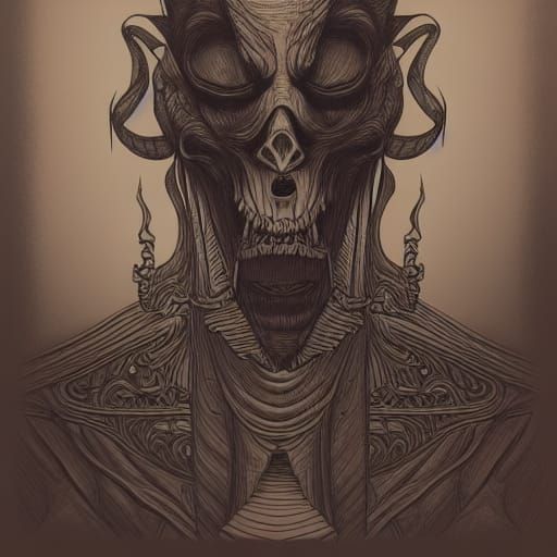 Detailed Line Drawing of Supreme Evil