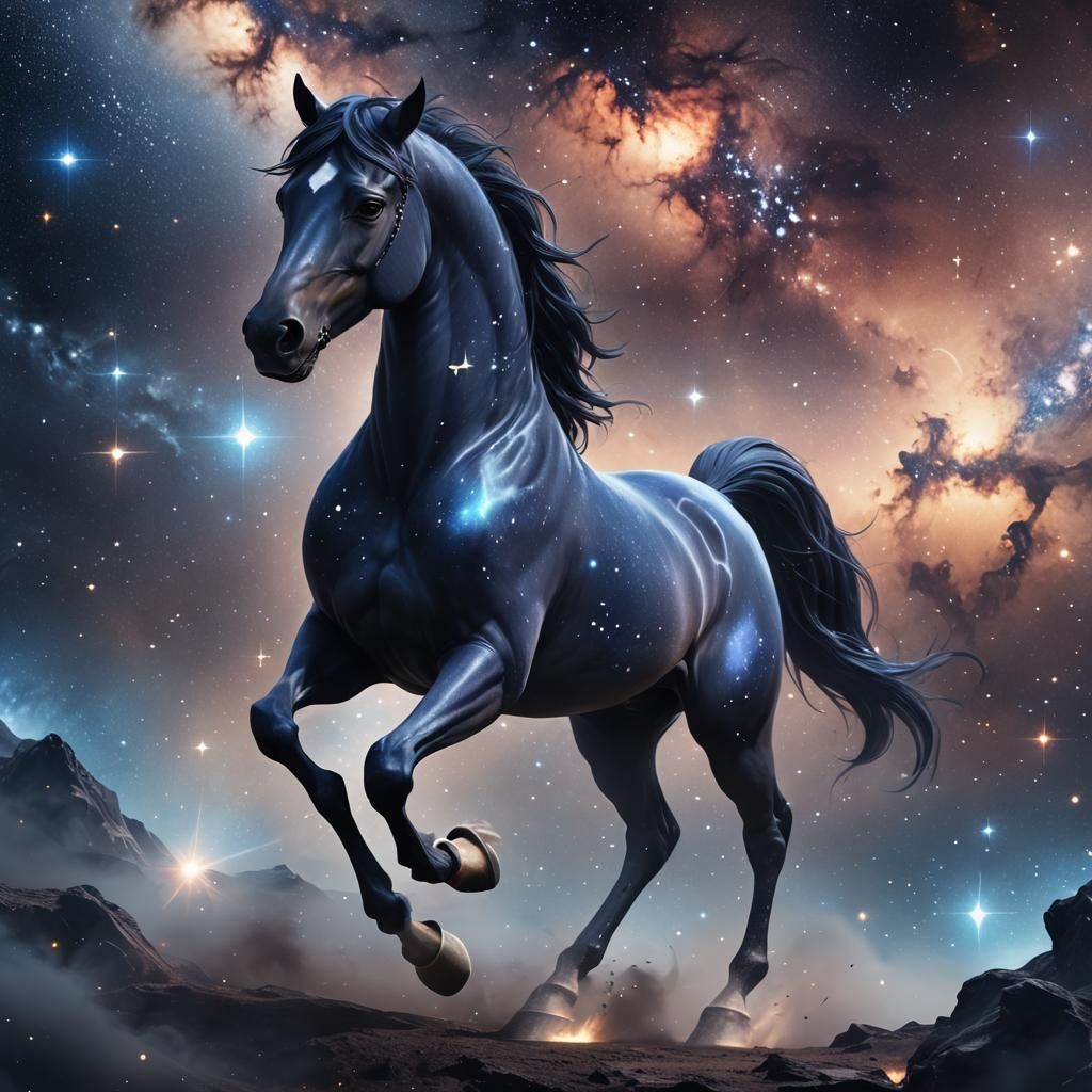 a beautiful dark horse galaxy walking