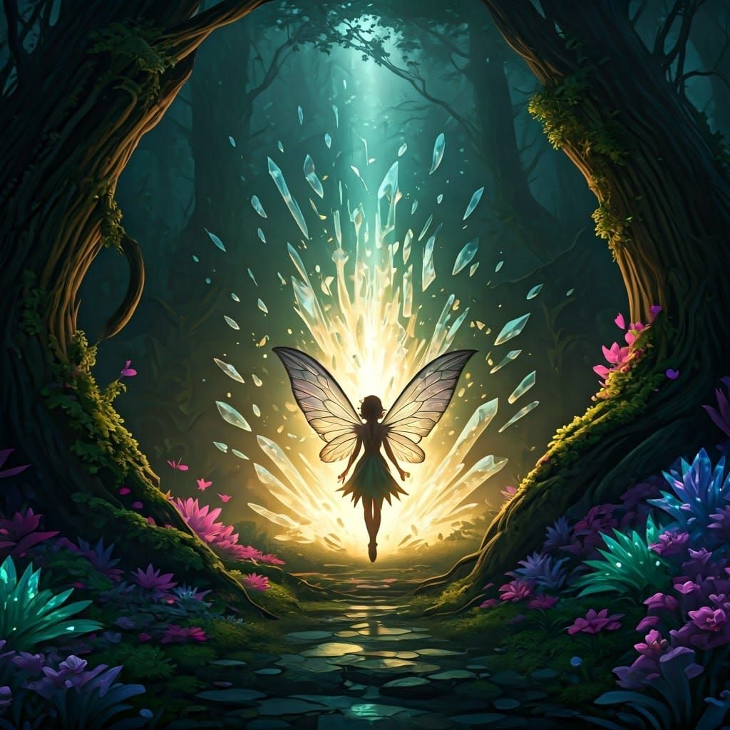 Fairy in Forest Amidst Magical Chaos