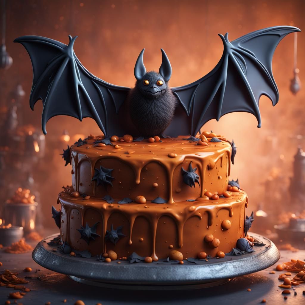 Bat-Shaped Cake: Detailed Matte Painting