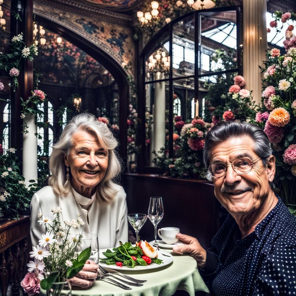 Surreal Bistro Scene with Bizarre Creatures