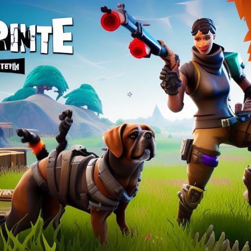Dog Character in Fortnite Style Digital Painting