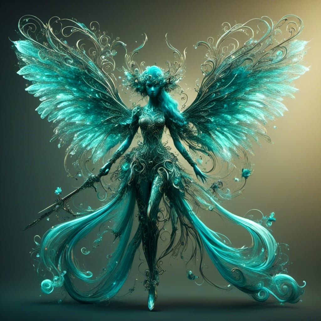 Fairy Warrior with Filigree Wings and Sword