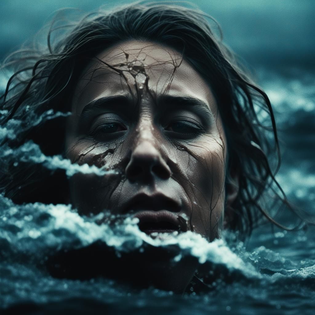 Dramatic Woman's Face Amidst Turbulent Emotions