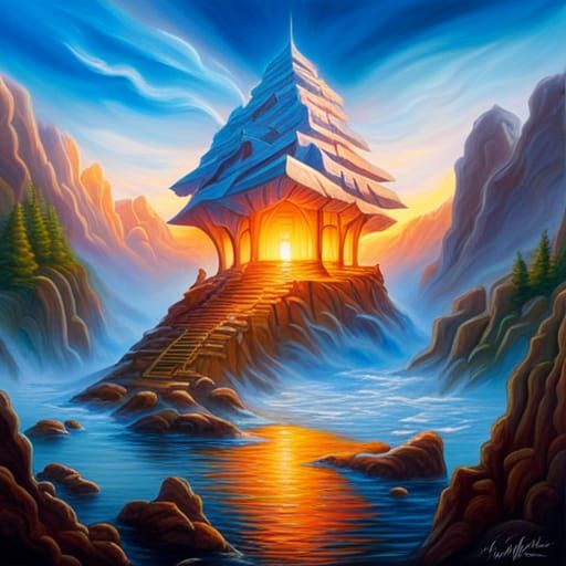 Earth Fire Water Ambigram in Hyperrealistic Style