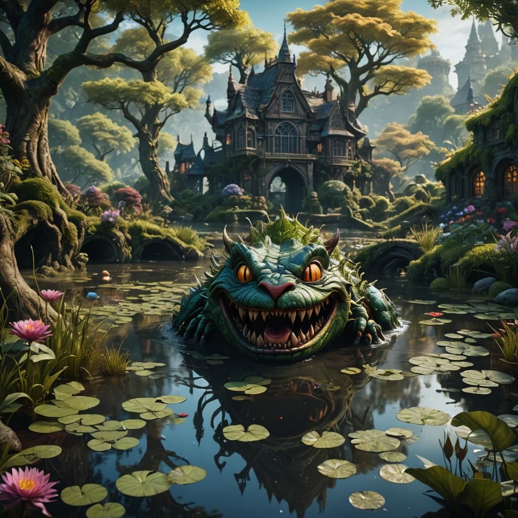 Cheshire Cat Smile Emerges from Pond