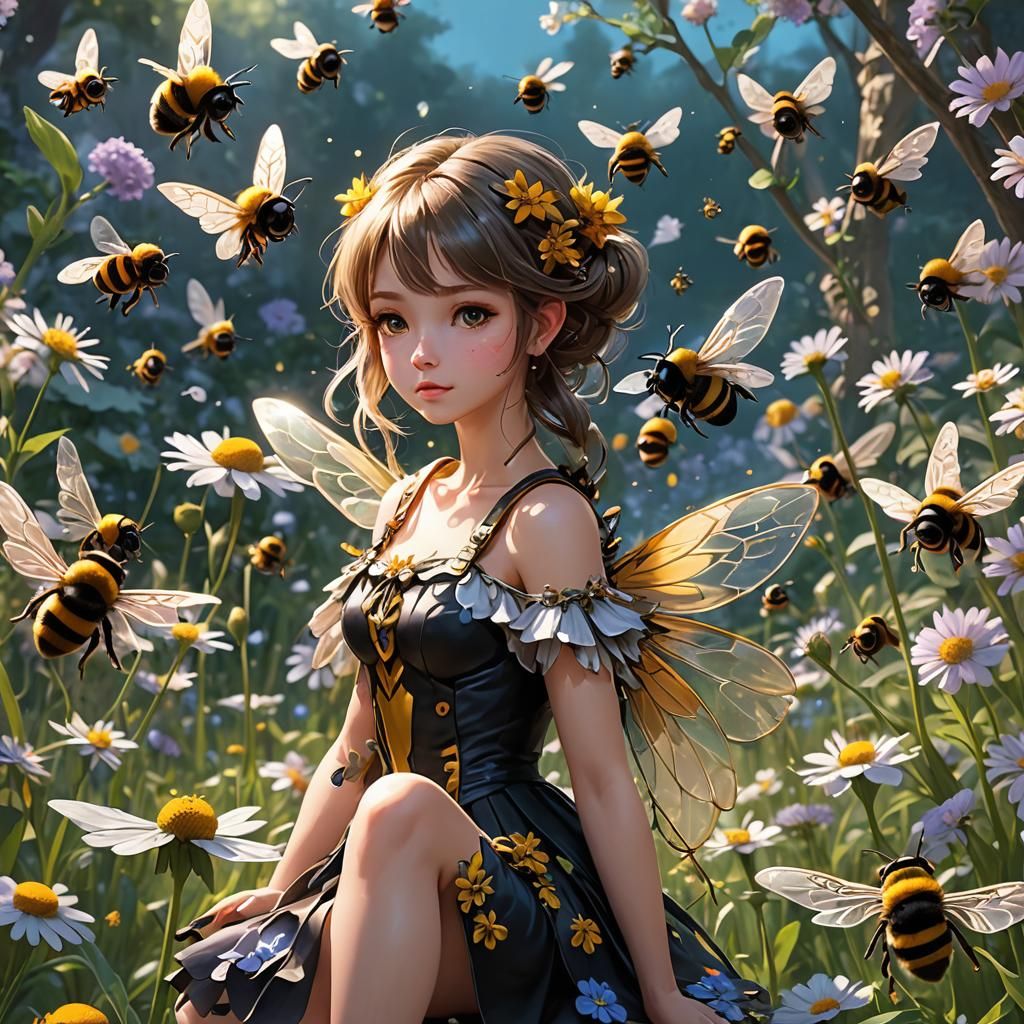 Magical Fairy and Bumble Bees in 3D Anime Art