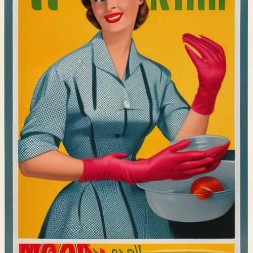 1950s Ad: Woman Modeling Dishwashing Gloves