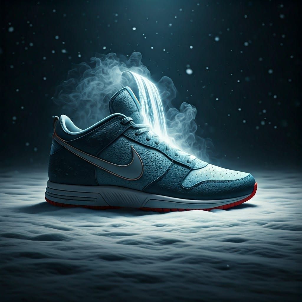 Nike Shoe Waterfall View in Hyperrealistic Style