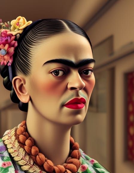 Frida Kahlo as Supermarket Saleswoman in Fairytale Style