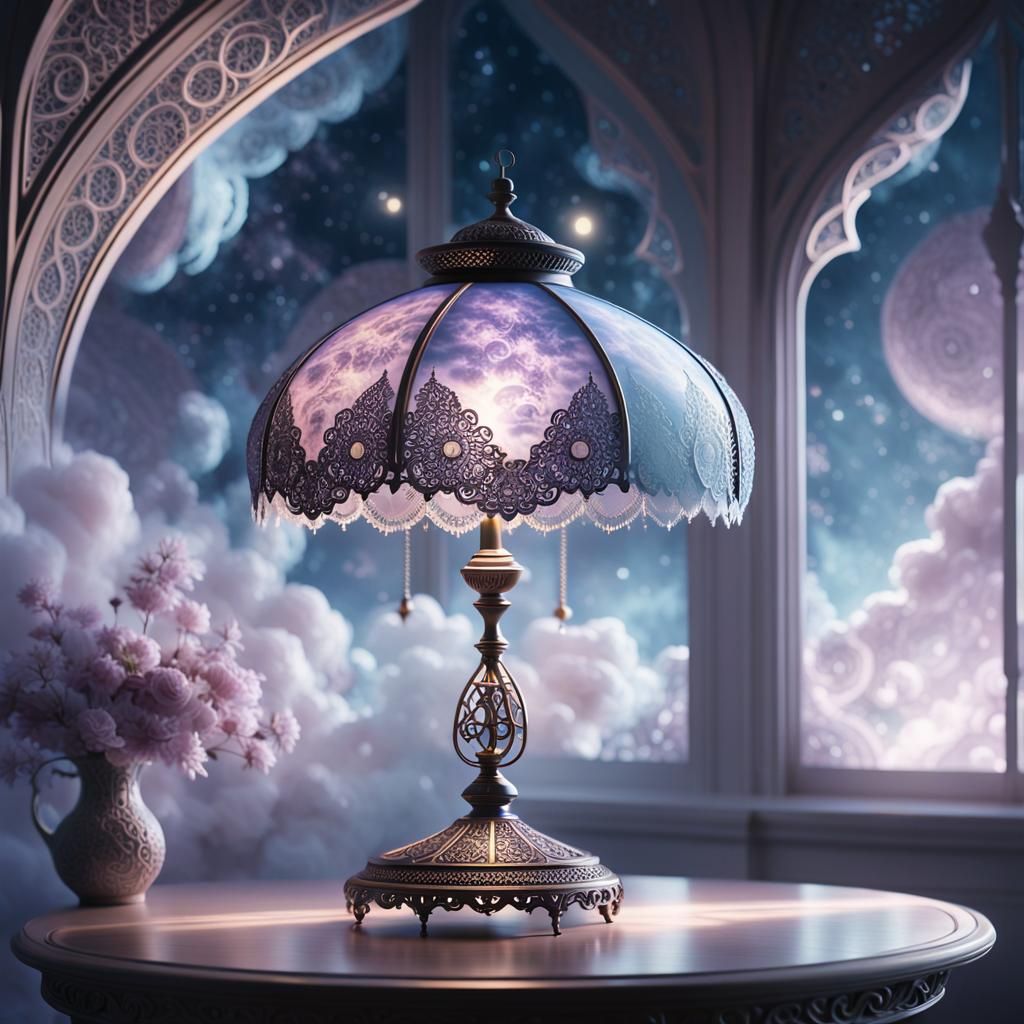 Ethereal Lamp Amidst Fractal Clouds