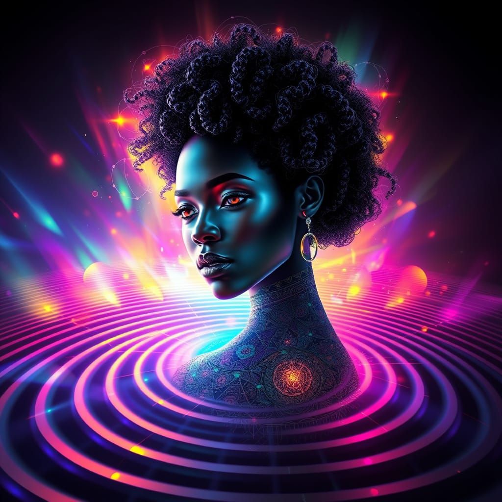 Vibrant African Muse in Prismatic Light