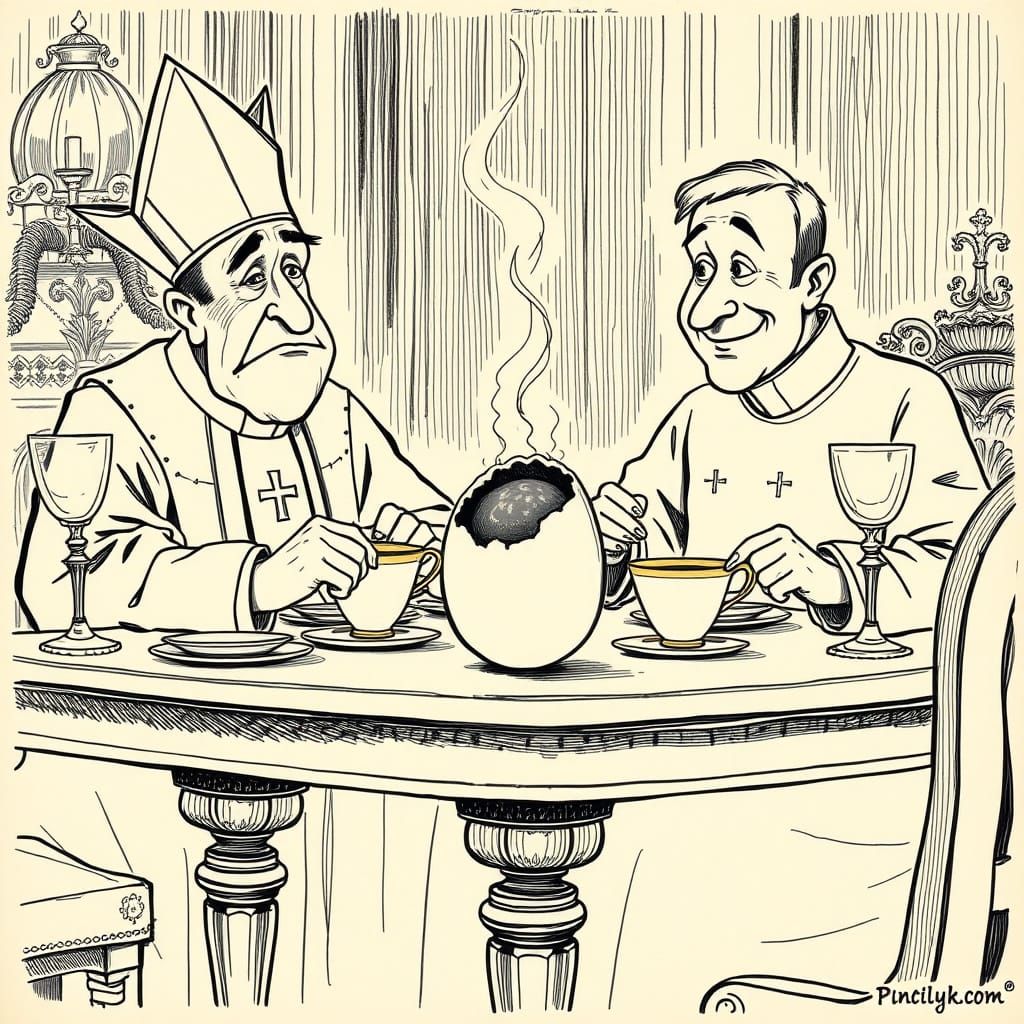 Bishop and Priest Share a Curate's Egg in 1895 Style
