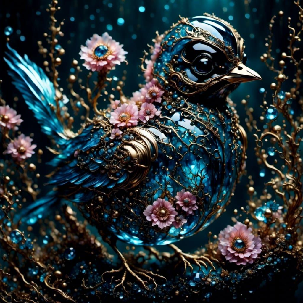 Glass Baby Bird with Holographic Feathers