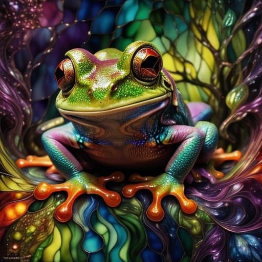 Vibrant Tree Frog in a Dreamlike Realm