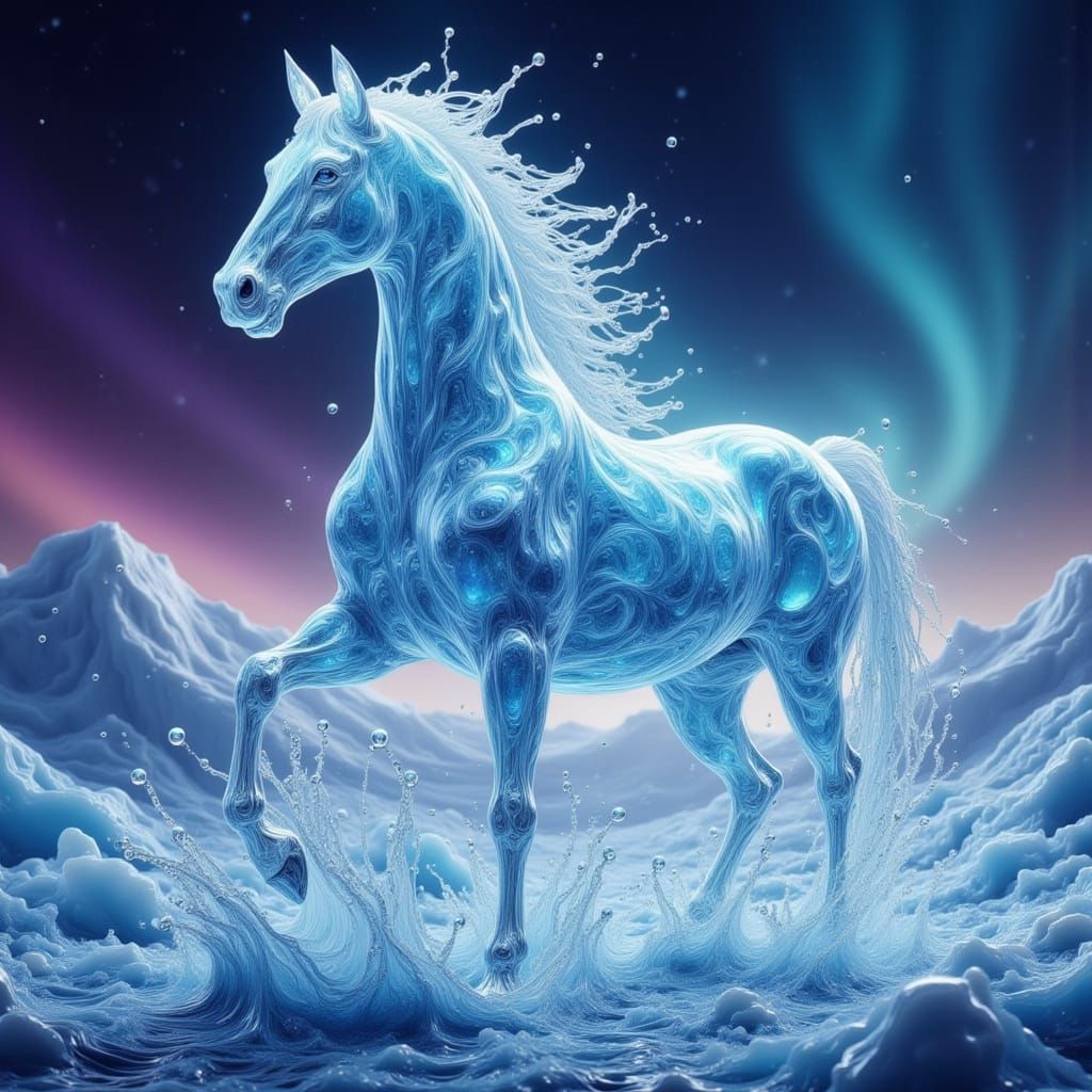 Surreal Horse of Soda and Ice Under Aurora Borealis