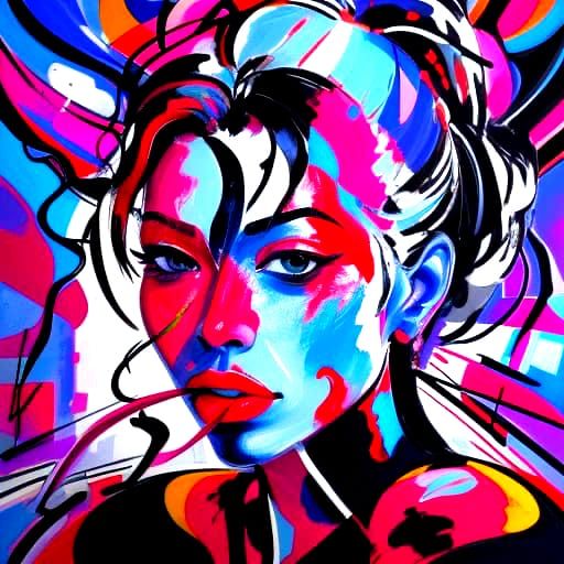 Vibrant Abstract Portrait of a Woman Biting into an Apple