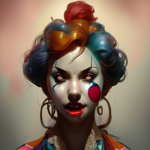 Clown Girl Portrait in Hyperdetailed Splash Art Style