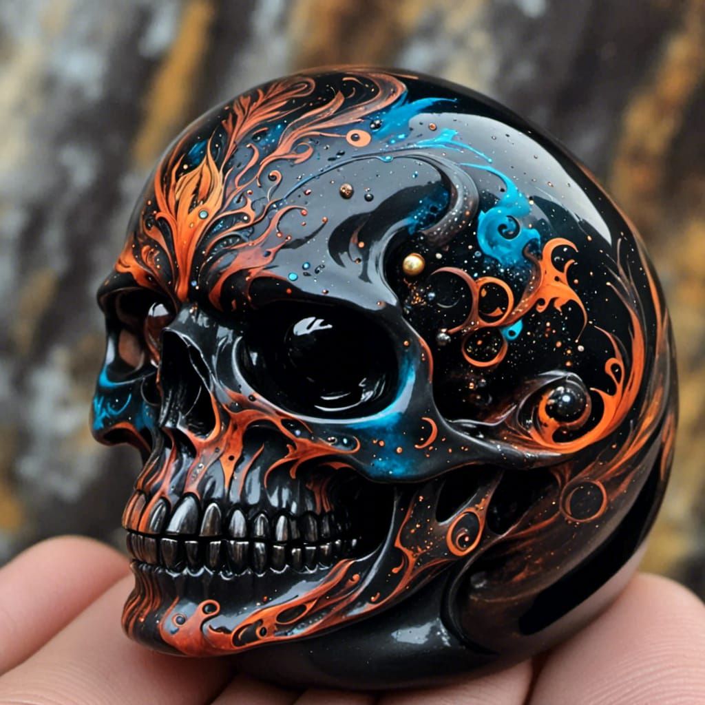Ebonite Surface with Intricate Glowing Tattoo Design
