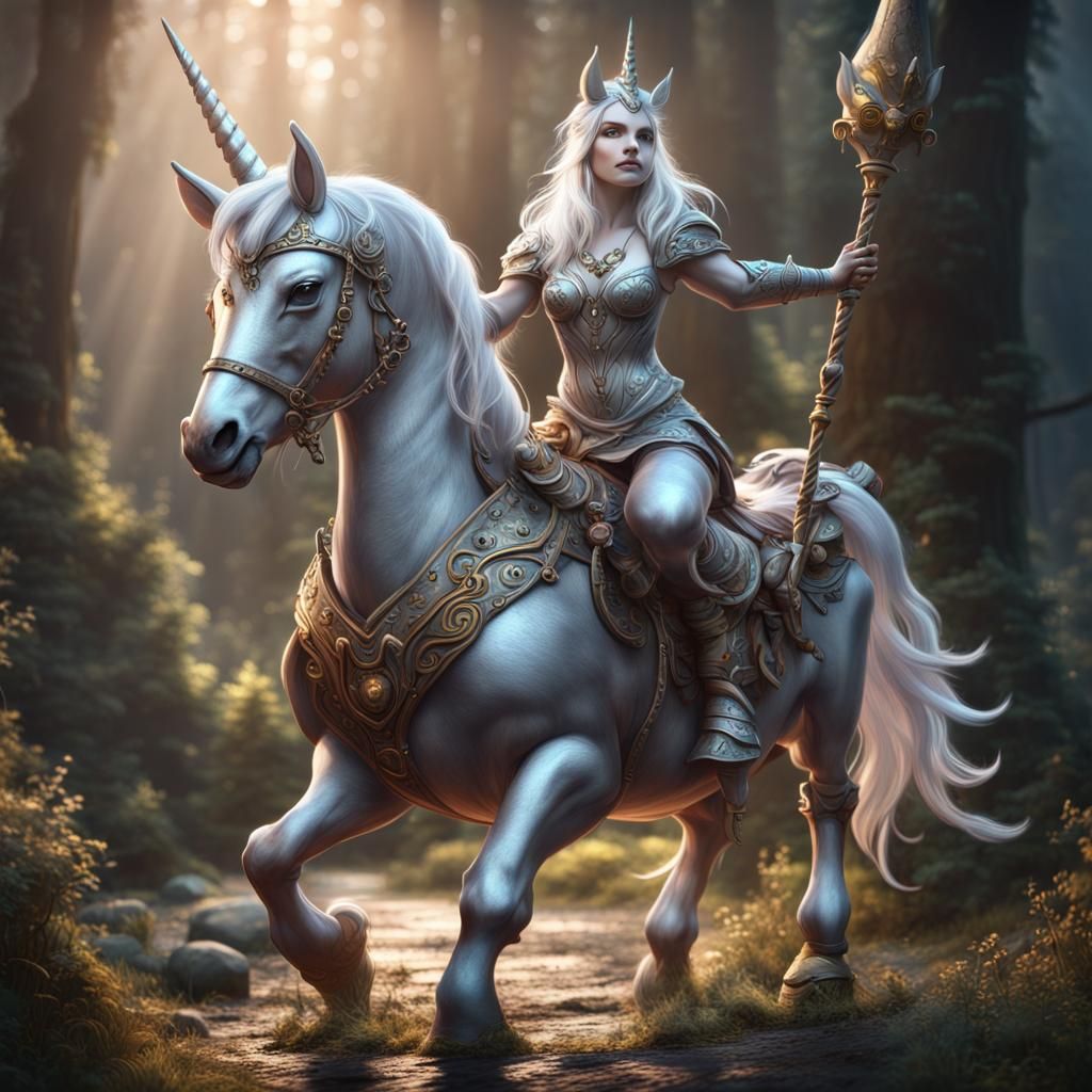 Silver Unicorn and Gnome Fantasy Concept Art
