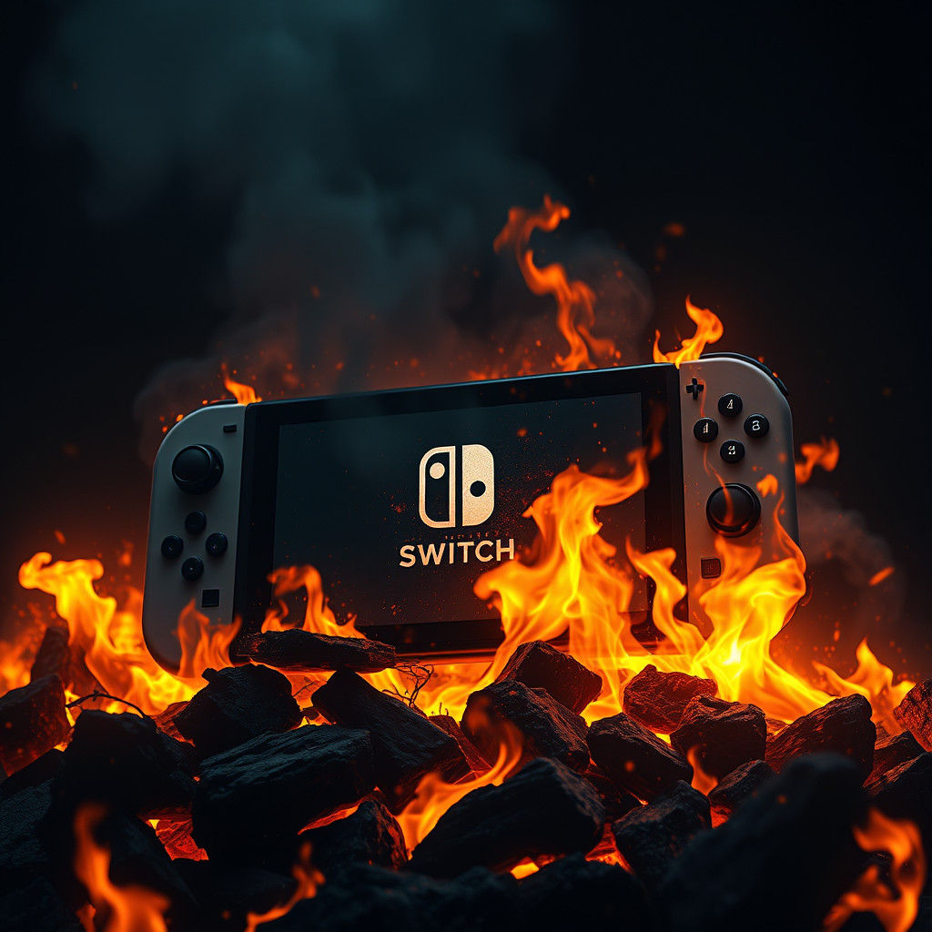 Nintendo Switch Engulfed in Flames: Digital Matte Painting