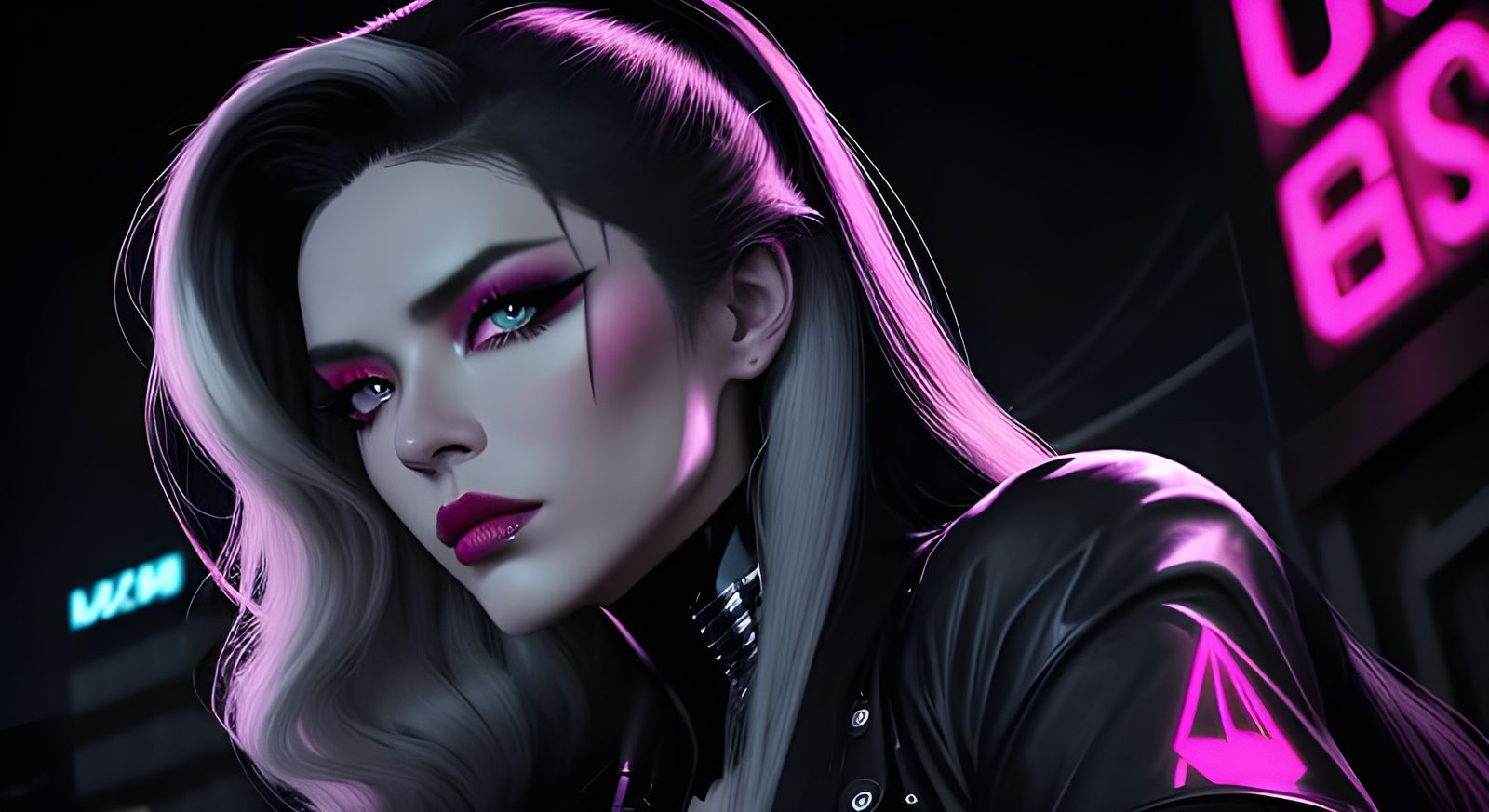 Sultry Kitsune Woman in Neon Noir Style