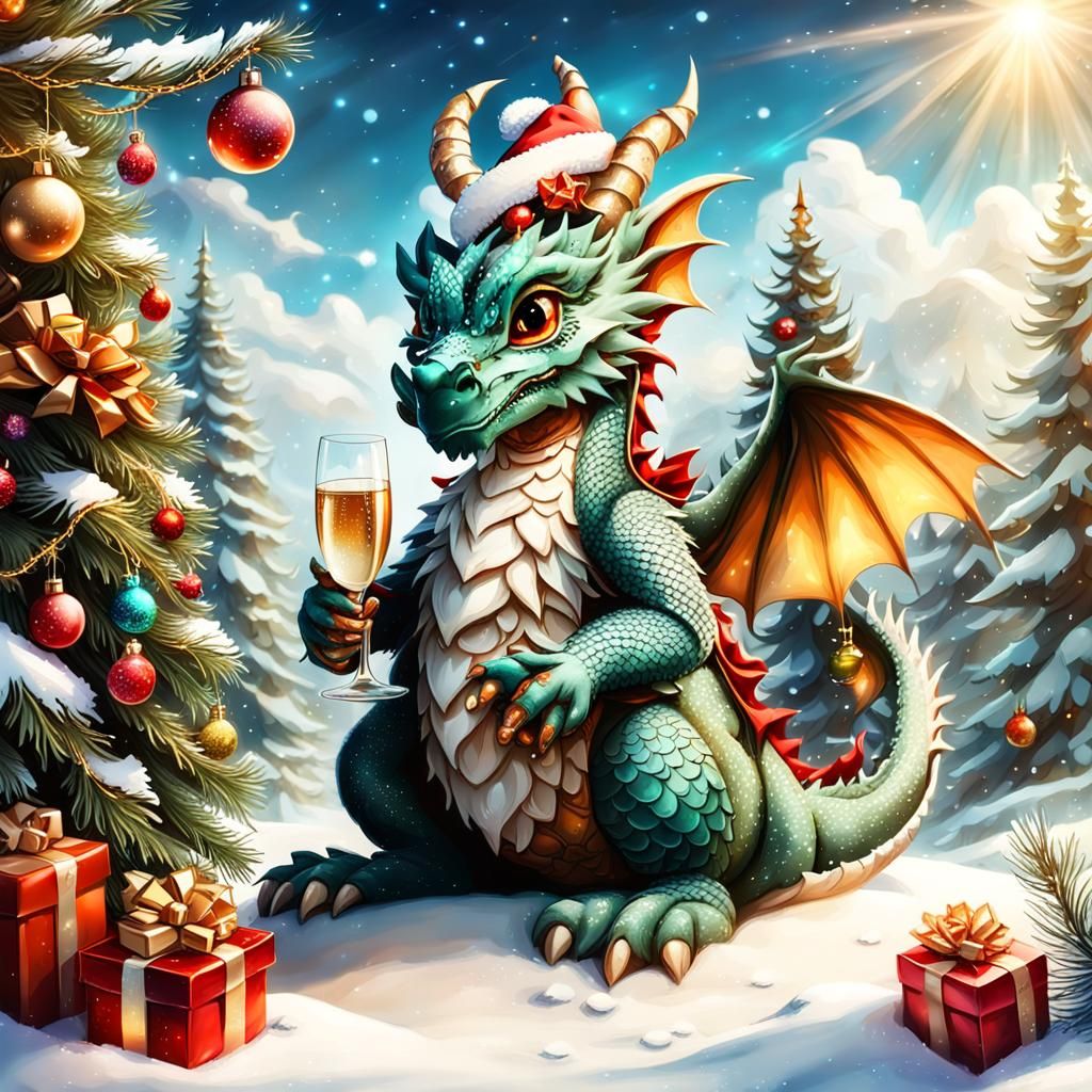 Santa and Dragon Decorate Christmas Tree