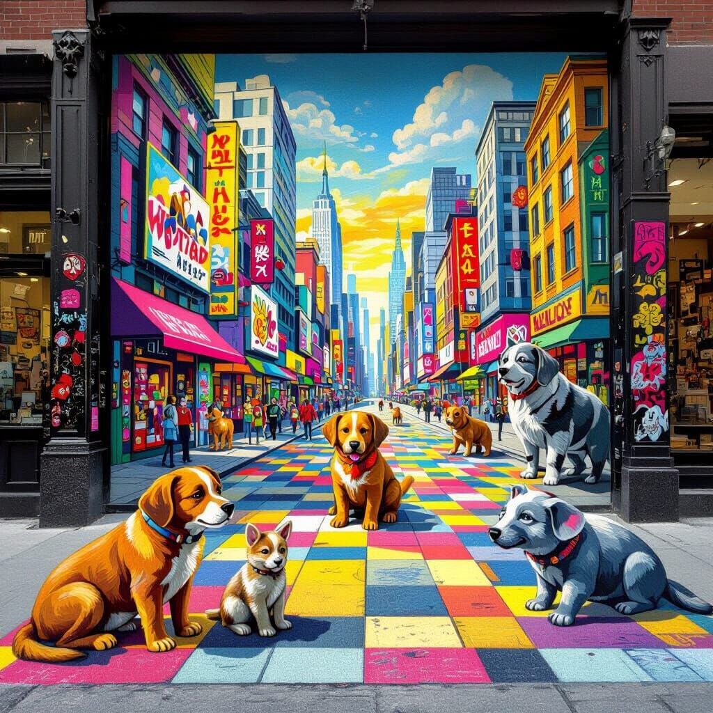 3D Chalk Art of Animals in Vibrant Cityscape