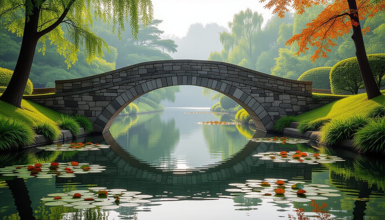 Seasonal Bridge Portal in Digital Watercolor