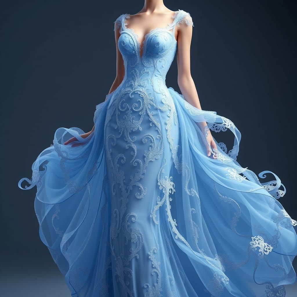 Elegant Light Blue Gown in 3D Anime Style