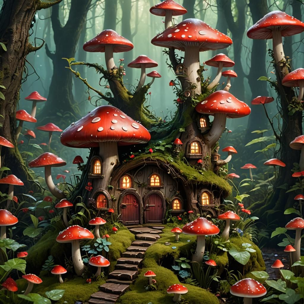 Enchanted Forest: Red Mushroom Fairy House