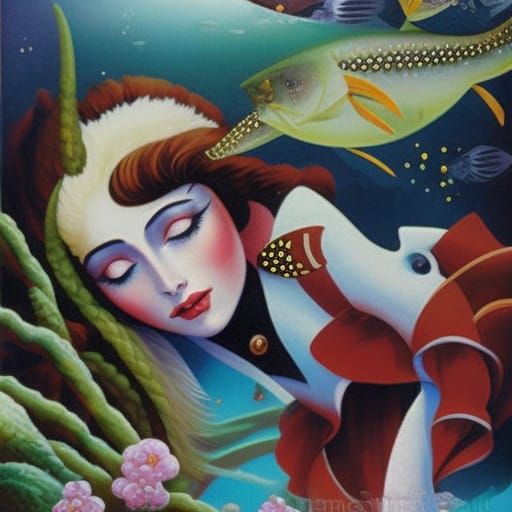 Gothic Girl Sleeping in the Deep Sea