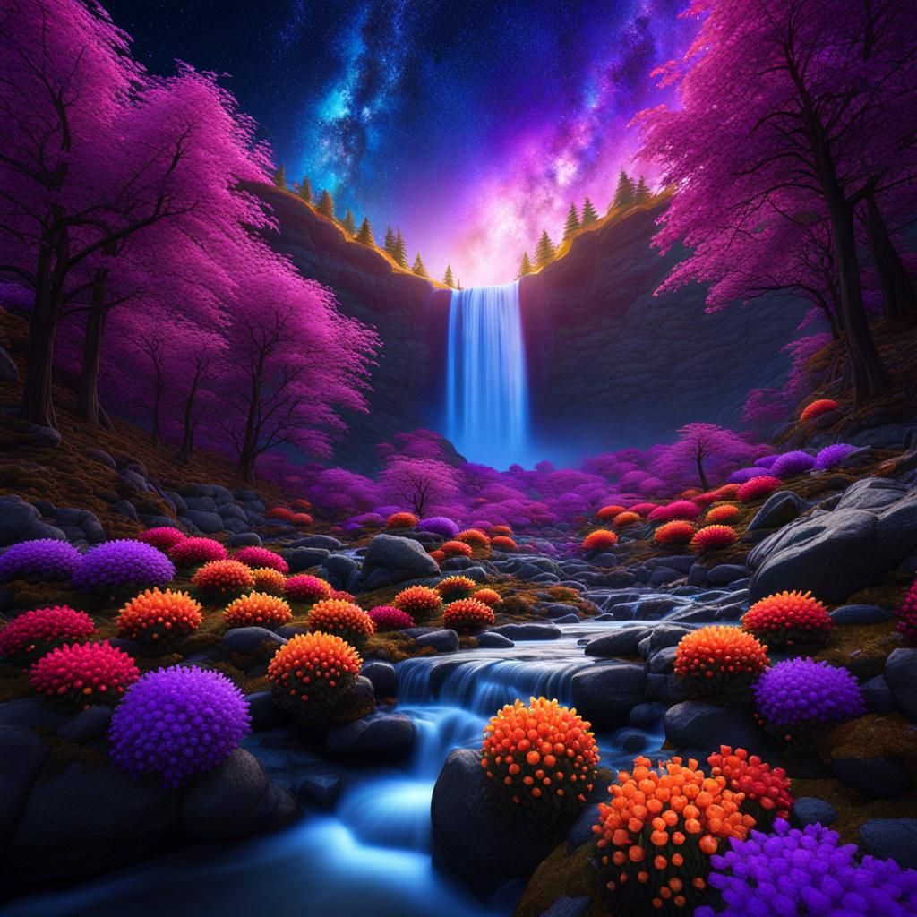 Luminous Landscape with Heart Planets in 3D Style