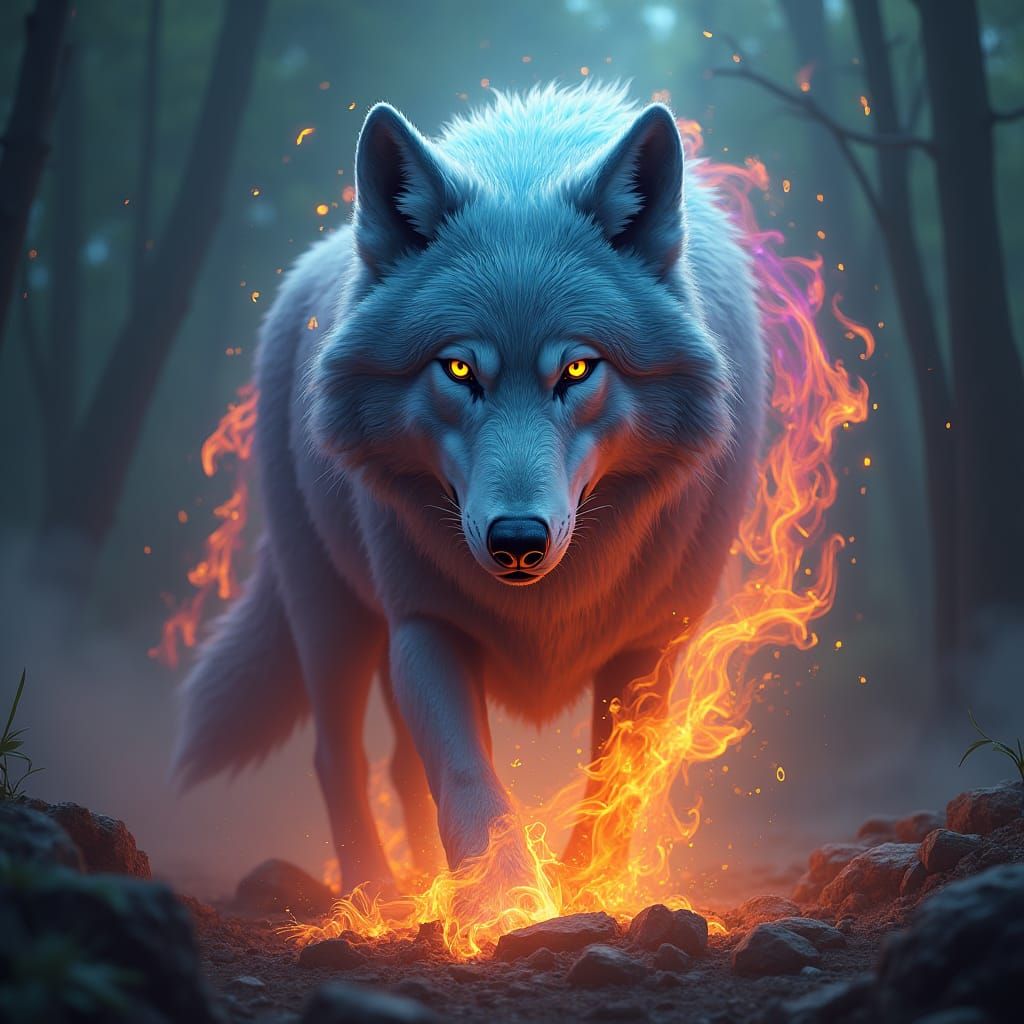 Majestic Magic Wolf in Fantasy Style