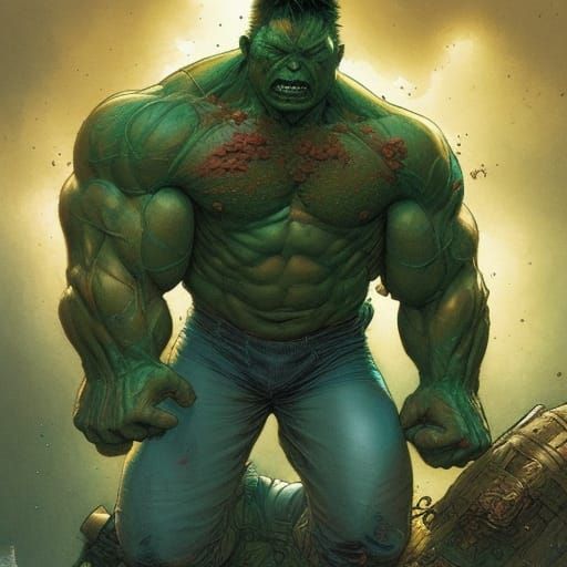 Hulk Crayon Caricature: Detailed Whimsical Character Design